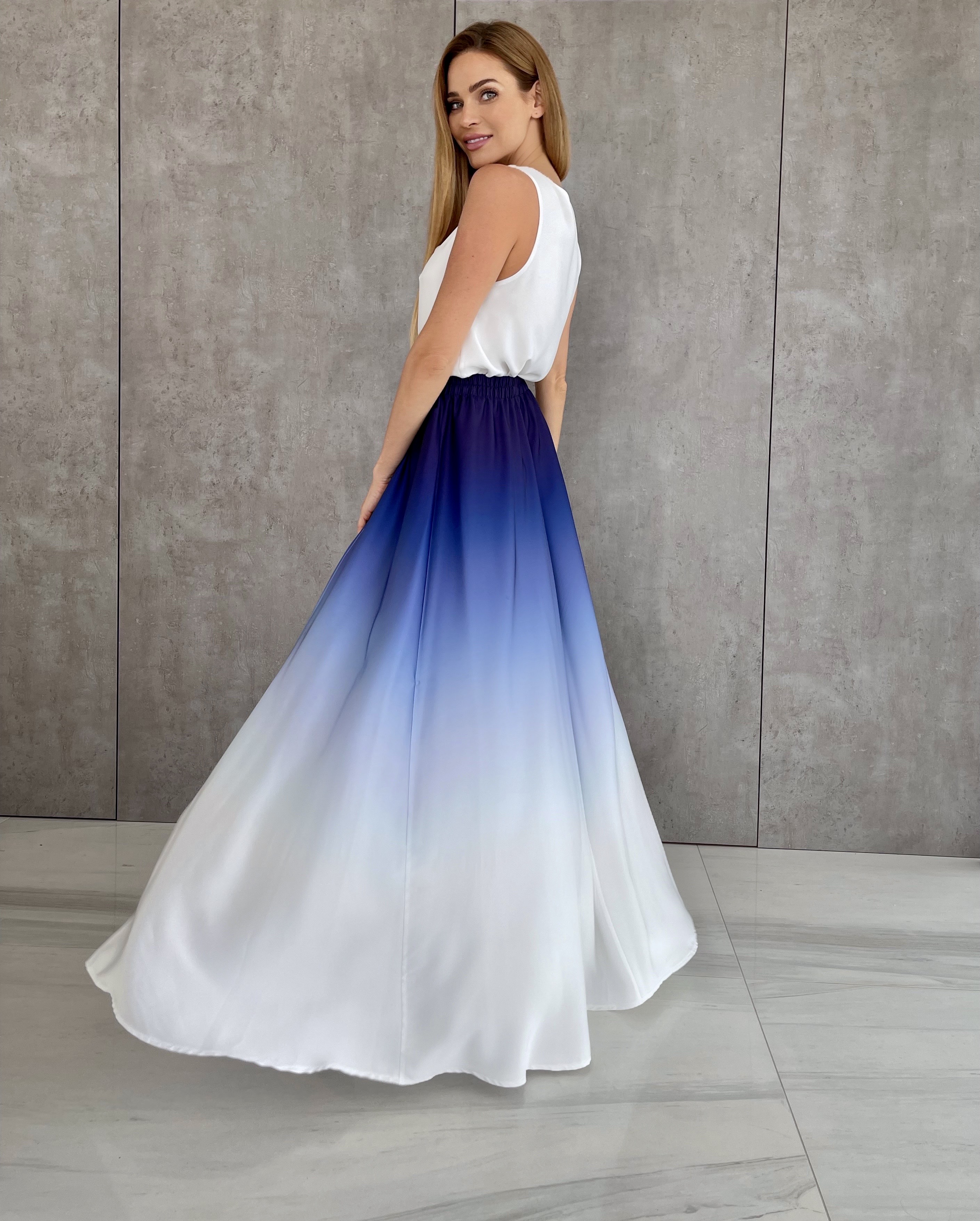 suspicious Better Herself Erin ombré - Modro - bílá | Luxusní dámská modro-bílá dlouhá sukně