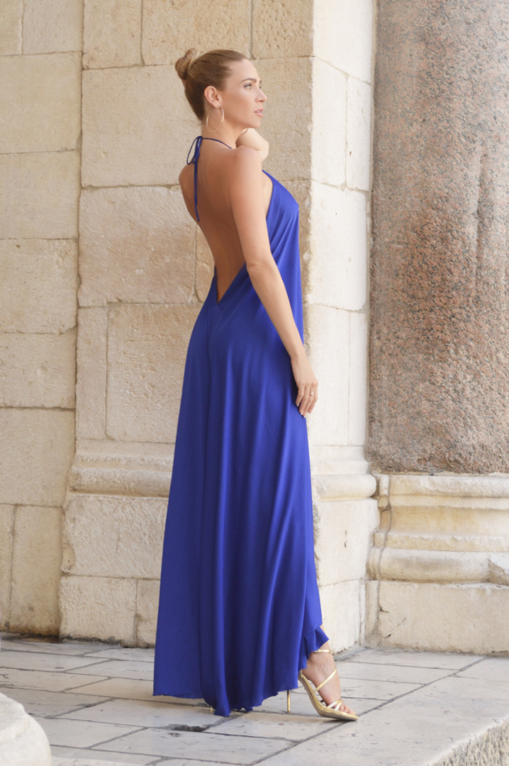 Ariana - modré | Elegantní dlouhé modré společenské šaty z hedvábí