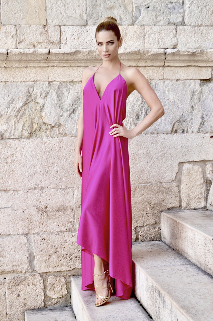 Ariana - růžové | Elegantní dlouhé růžové společenské šaty z hedvábí