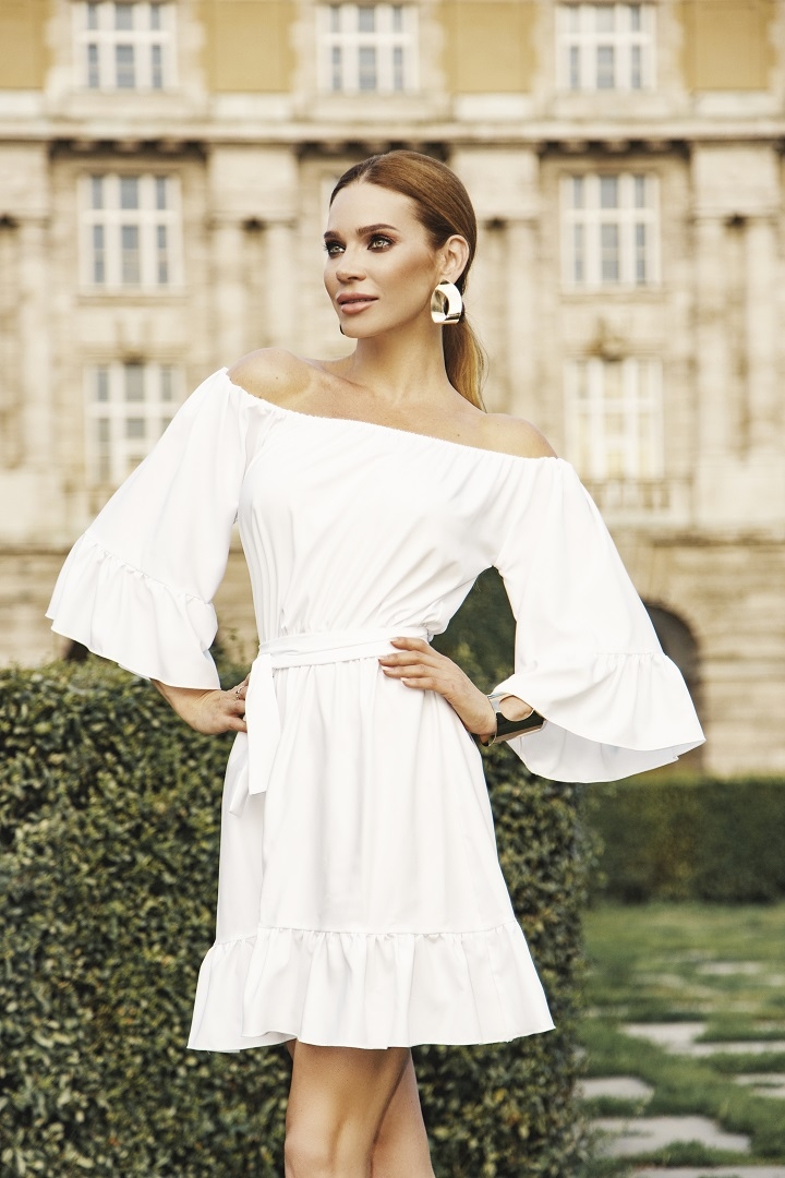 Elisa - bílé | Krátké dámské elegantní bílé volánové šaty
