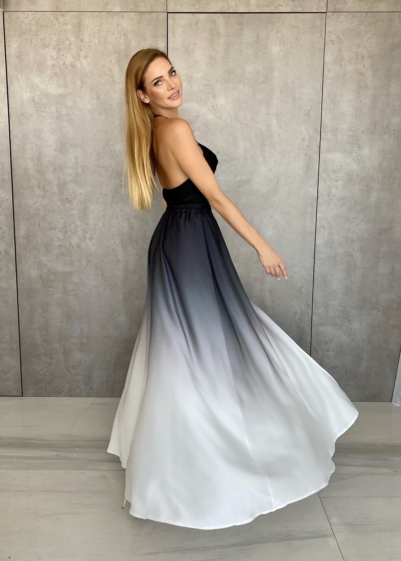 Erin ombré - Černo - bílá | Elegantní dámská černo-bílá dlouhá sukně