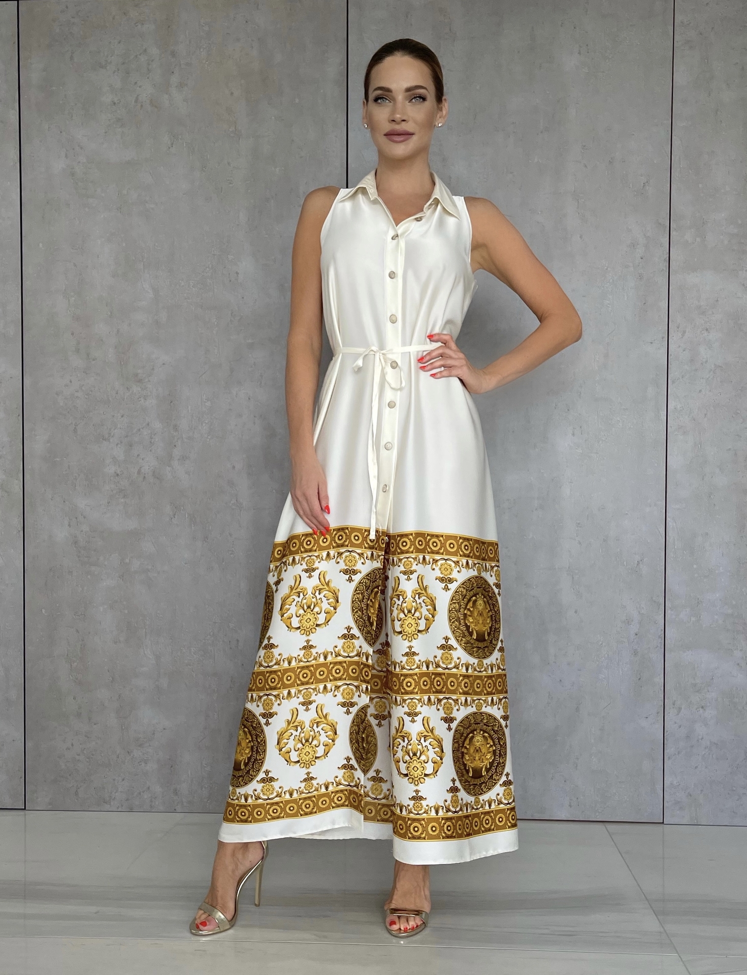 Robin - Cream white  | Luxusní dlouhé krémově bílé košilové šaty